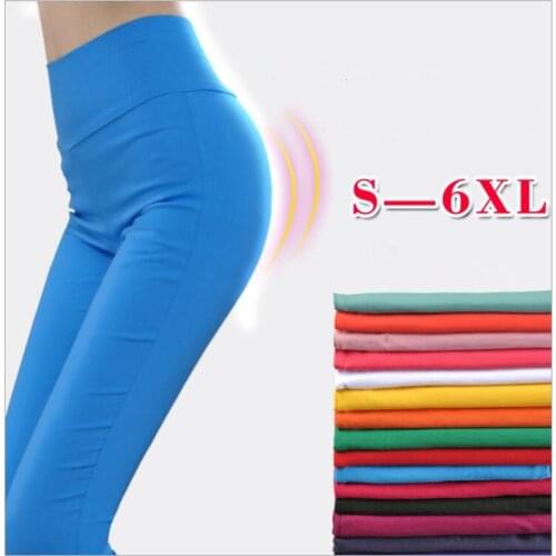 Babbytoro Women Leggings Plus Size 5XL 6XL High Waist Stretch Solid Candy Color Pink Brown Red Sexy Pencil Pants Jeggings Lady