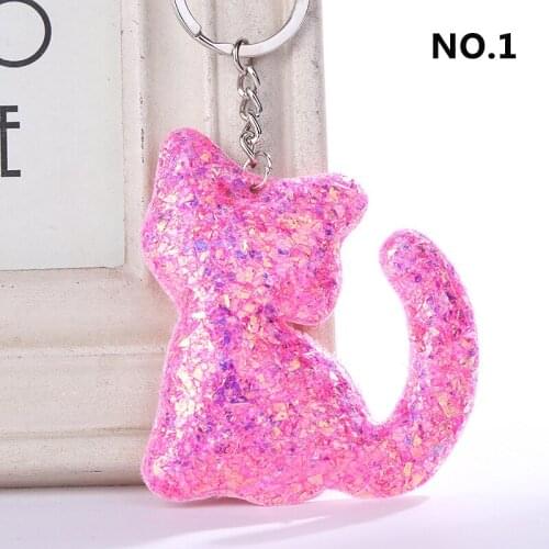 Shiny Keychain For Women Heart Stars Pine Kitty Butterfly Keyring 2021 Hot Fashion Reflective Cartoon Handbag Pendant Key Holder