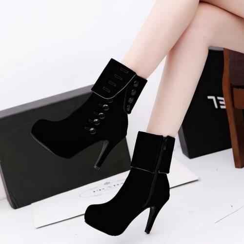 Black Ankle Boots for Women Platform High Heels Boots Sexy Ladies Red Boots Woman Casual Plus Size 42 Chunky Platform Shoes