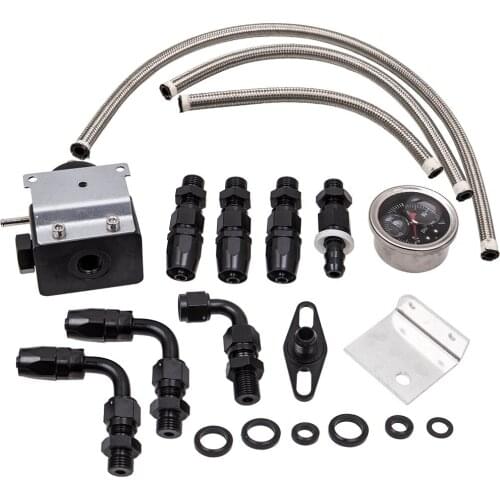 Black Adjustable Fuel Pressure Regulator 100psi Oil Gauge AN6 Oil Hose Fittings