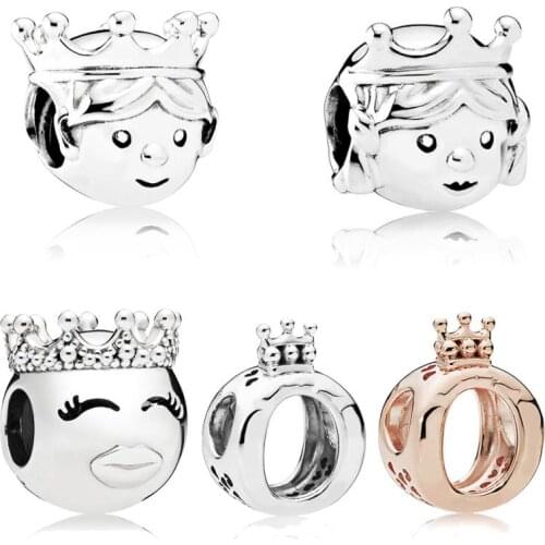 Precious Princess And Prince Charm Beads Fit Original Brand Bracelet & Necklace Pendant Authentic Crown Accessories Bijoux