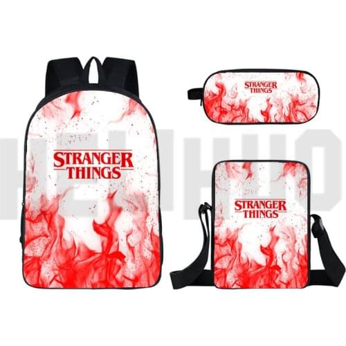Hot Anime Stranger Things Season 3/4 Backpack Travel Bookbag Bagpack School Bag 3 Pcs Set 16 Inch Casual Back Pack for Teenagers