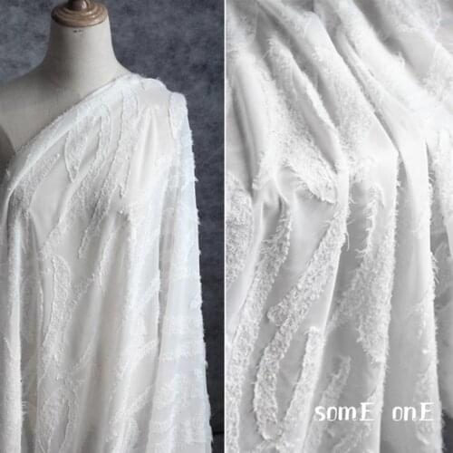 Embroidered Mesh Gauze Fabric White Feather Fringe Lace DIY Decor Patchwork Fluffy Skirt Wedding Dress Designer Fabric 50*145cm