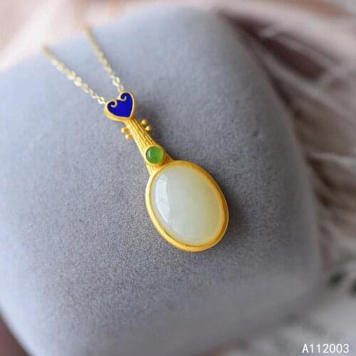 KJJEAXCMY Fine Jewelry 925 Sterling Silver inlaid Natural gemstone white jade Female Pendant Necklace classic Support test