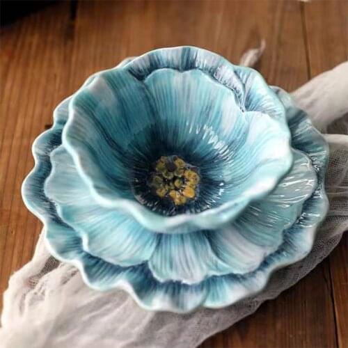 Ceramic Flower Bowls Hand-Painted Cuencos Household Dessert Plates Salad Pratos Fruit Assiette Decoration Тарелки Для Еды
