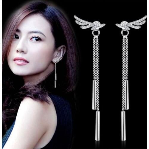 KOFSAC New 925 Silver Stud Earring Exquisite Micro-Inlay CZ Wings Long Tassel Earrings For Women Fine Ear Jewelry Gift Brincos