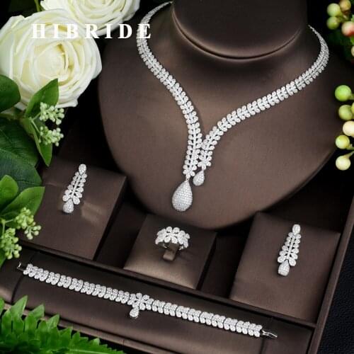 HIBRIDE Fashion Bridal 4pcs Ladies Wedding Jewelry Sets With AAA Cubic Zircon Stone Party Accessories Dubai Jewelry Set N-962