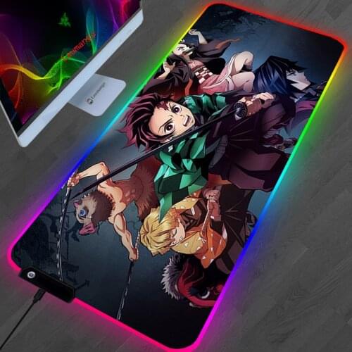 RGB Demon Slayer Kimetsu No Yaiba Mouse Pad Carpet Kawaii Gaming Accessories Keyboard Backlit Mousepad Desktop Gamer Girl Mice