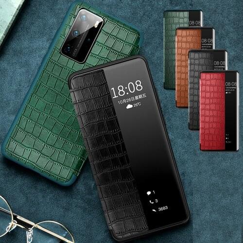 Leather Cover for Huawei P40 Pro Case Smart Touch View Flip Crocodile pattern Leather Case for P30 P40 Pro+ Protector Fundas