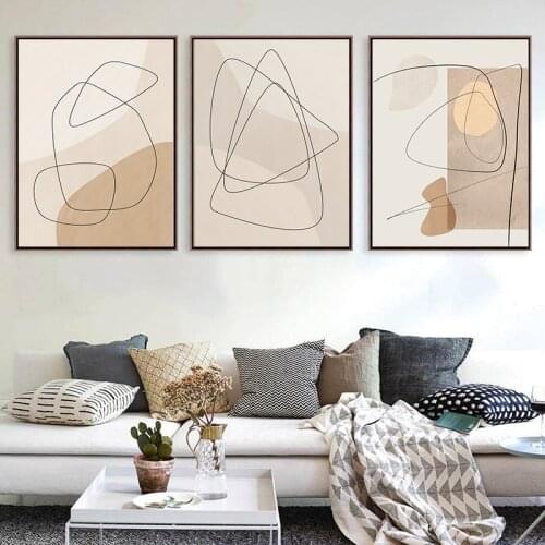 Earth Tones Neutral Wall Art Canvas Painting Abstract Geometric Line Drawing Posters Contemporary Art Prints Wall Pictures Decor