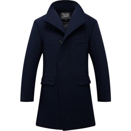 New High-quality Winter Wool Jacket Mens Wool Blend Casual Slim Mens Long Single Breasted Wool Trench Overcoat Wholesale