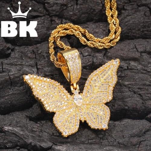 THE BLING KING Custom Leaf Pattern Butterfly Necklace HipHop Full Iced Out Cubic Zirconia gold sliver CZ Stone