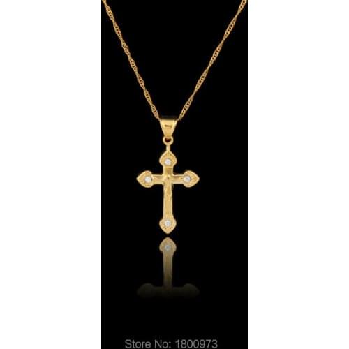 Mini Jesus Cross Pendant Necklace For Women Men Gold Color Rhinestone Crucifix Fashion Jewelry Catholic savior Unisex