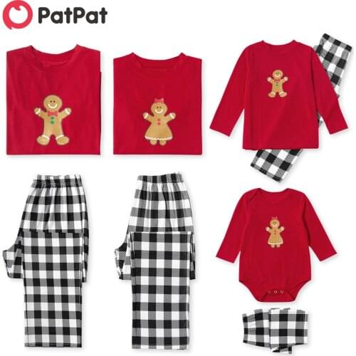 PatPat Family Matching Lovely Gingerbread Man Print Plaid Christmas Pajamas Set (Flame Resistant)