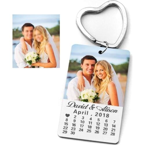 Personalized Calendar Keychain,Custom Keychain,Photo Keychain,Custom Text Picture Keyring,Anniversary Gift for Boyfriend