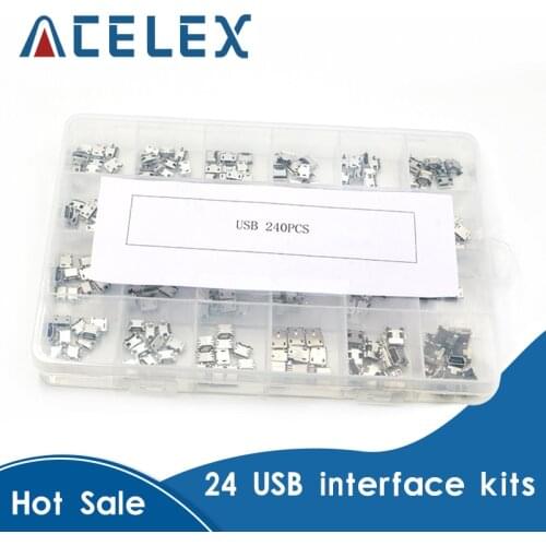 Micro USB connector 24 models charging port for Samsung/Moto/SONY/HTC/ZTE/Huawei/Xiaomi/Lenovo mobile,tablet GPS 240pcs/set