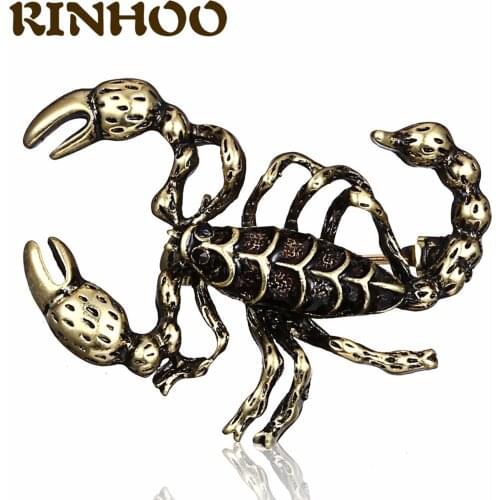 RINHOO Retro Gold Color Scorpion Brooch Black Rhinestone Eyes Vivid Insect Arthropod Brooch Men Women Clothing Accessories
