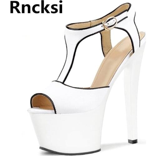 Rncksi White Women Wedding Party Sexy Straps 17cm High Heels Sandals Peep Toe Sexy Platform Pole Dance Party Dress Sandals