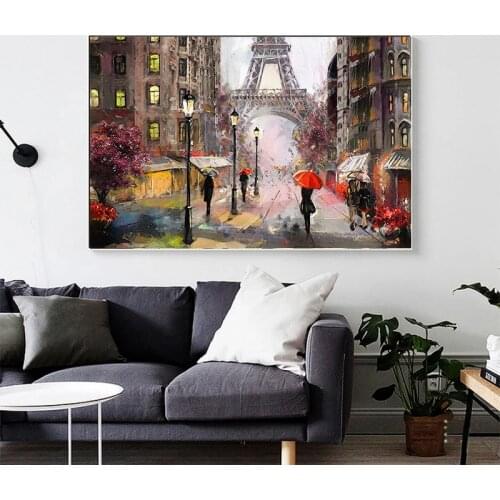 Romantic City Pedestrian Paris Eiffel Tower Landscape Canvas Painting Posters and Prints Wall Picture for Living Room Home Decor