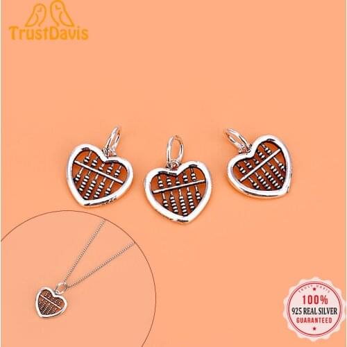 TrustDavis Real 925 Sterling Silver Personality Sweet Romantic Heart Pendant Handmade DIY Accessories Fashion Fine Jewelry HY003