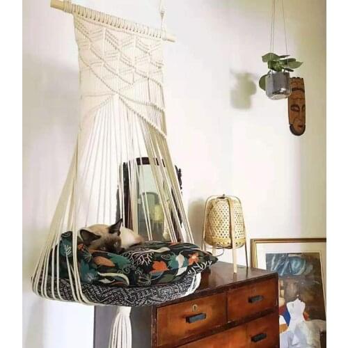 Hand Woven Cat Hammock Hanging Basket Swing Cat Toy Pet Supplies Nordic style Dog Cat Pet House Nest Sleeping Chair Sofa