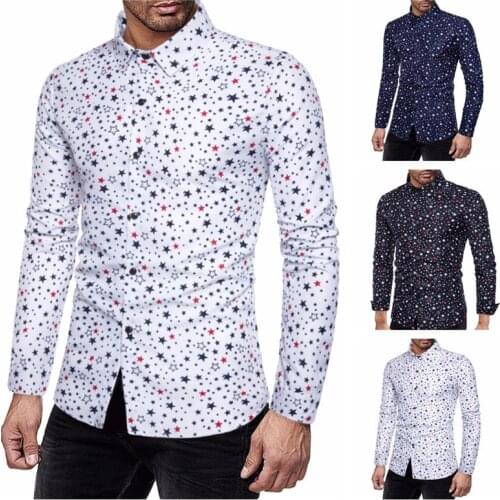 Mens brand new fashion personality leisure business pentagram print nightclub long-sleeve slim shirt men long sleeve shirt
