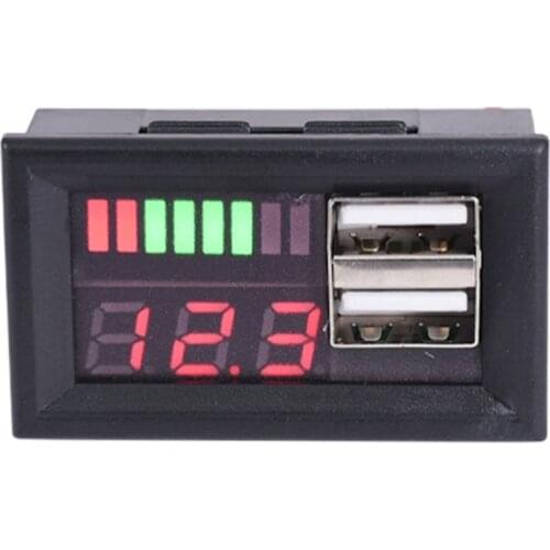LED Digital Display Voltmeter Voltage Meter Volt Tester Dual USB 5V 2A For DC 12V Cars Motorcycles Vehicles Battery Capacity