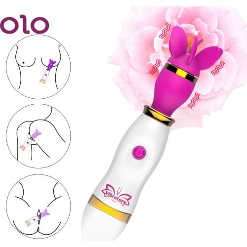 OLO AV Stick Female Masturbation Tongue Licking Vibrator Clitoris Stimulate 12 Speed Rotation Oral Breast Massage