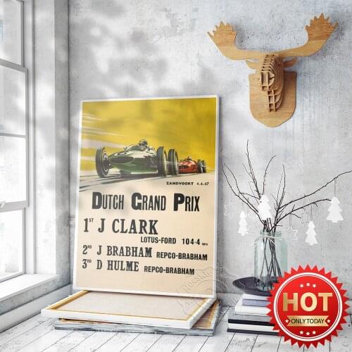 Dutch Grand Prix Vintage Art Poster, 1967 ZandVoort Jim Champion Prints Poster, J Clark Racing Champion Retro Decor Wall Sticker
