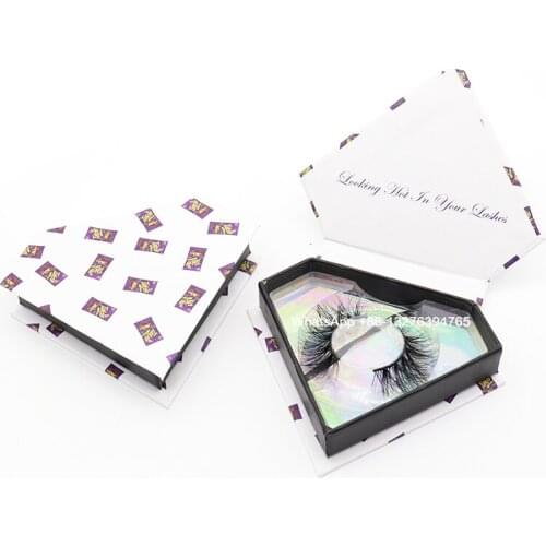 White Candy Diamond Eyelash Packaging Box With Tray Custom Lashbox With Logo Wholesale Mixed Styles Mink Eyelashes