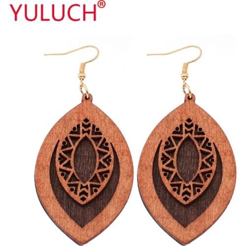 YULUCH 2019 Vintage African National Jewelry Design Double Wood Pendant Earrings for Fashion Women Jewelry Gifts