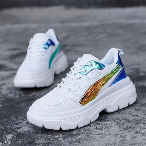 Womens White Sneakers Genuine Mesh Hidden Heel Chunky Sneakers for Woman Flat Platform Shoes 2020 Spring Autumn Shoes Sneaker