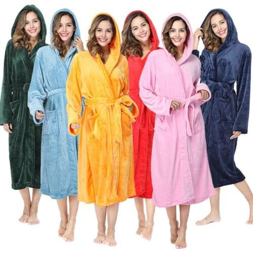Womens Robe Pajamas Winter Bathrobe Flannel Pyjamas Autumn and Warm Coral Bath Velvet Suit Badjas Female Sleepwear Robes