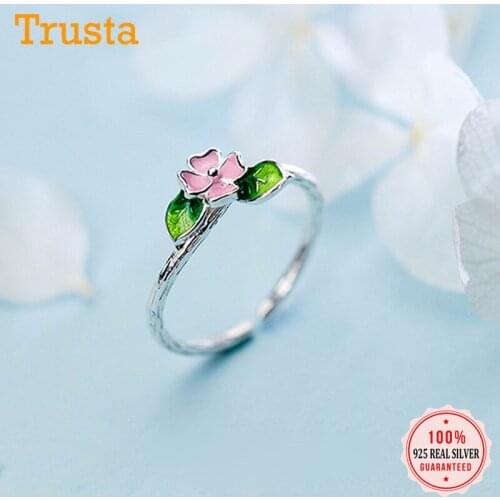 Trustdavis New Arrival Flower Green Leaf Branch Ring Adjustable Finger Ring 925 Sterling Silver Women Wedding Jewelry Gift DS580