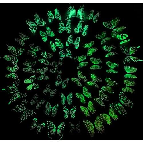 12Pcs Simulation Luminous Butterfly 3D Wall Sticker Colorful Mix Glowing Butterfly Wall Art Decal For Kids Room Hoom Decoration