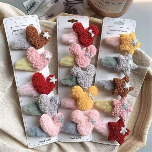 15pcs/lot Plush Hairpins For Children Triangle BB Clip For Girls Soft Plush Hair Accessories For Headwear Kids Barrette