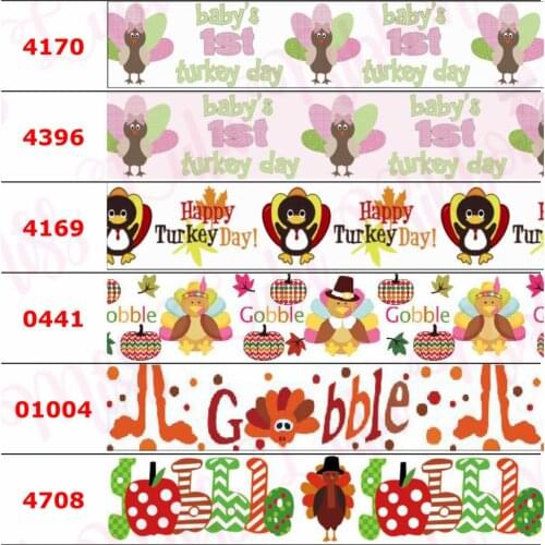 16mm-75mm Happy Thanksgiving Day Turkey Bird Printed Grosgrain/Elastic Ribbon Cartoon DIY Hair Bowknots 50yards/roll