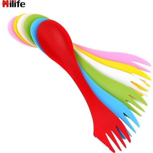 18CM Length Kitchen Accessories Multifunction 6 piece/set Gadget Travel Cutlery Spoon Fork Knife 3 In 1 Camping Utensils