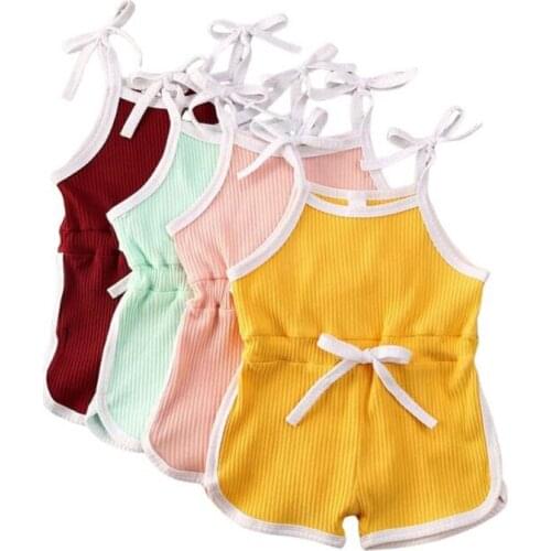 2020 Baby Summer Clothing Infant Newborn Baby Girls Solid Ribbed Romper Sleeveless Strap Jumpsuits Playsuit Clothes