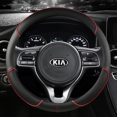 37-38CM PU Leather Car Steering Wheel Cover for Kia Rio 2 3 4 X Line Kombi Sedan Auto Accessories Interior