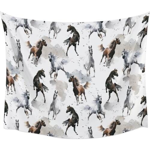 Watercolor Chinese Style Horse Tapestry Wall Hanging Home Wall Decor Blanket Bedroom Tapestry Yoga Mat