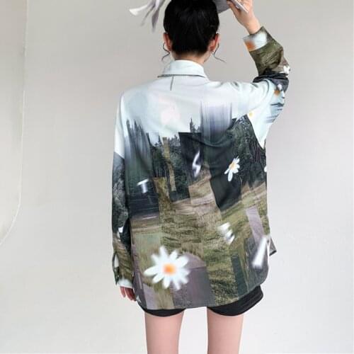 2021 Summer Spring oversized Women Man Blouses oil Printing shirts Harajuku Tops Long Sleeve Couples Streetwear Blusas Mujer
