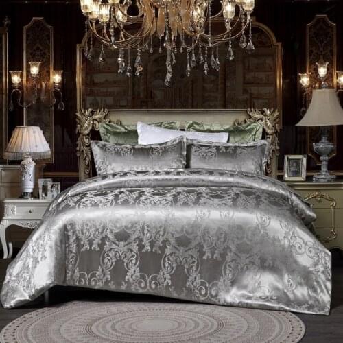 Home Textile Bedding Set Wedding European Jacquard Quilt Duvet Cover Pillowcases Bed Linens Set Twin Full Queen King 2/3PCS Gray