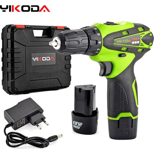 YIKODA 12V Cordless Drill Electric Screwdriver Rechargeable Lithium-Ion Battery Parafusadeira Two-Speed Driver Power Tools