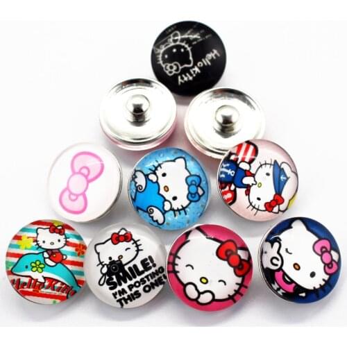 Hot sale Arrived Mixs 10pcs pretty Cartoon cat Snaps Buttons 18mm Snaps Charms Fit Ginger Snaps Bracelets&Bangles