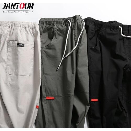 Jantour fashion Brand Mens Casual Pant men Stretch cotton Elastic Fabric Slim Straight Pant male Black gray jogging trousers