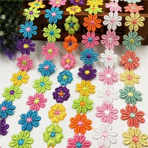15 Yards/lot Colorful Daisy Flowers Polyester Lace Trim Embroidered Water Soluble Lace Ribbon For Sewing Craft Wedding