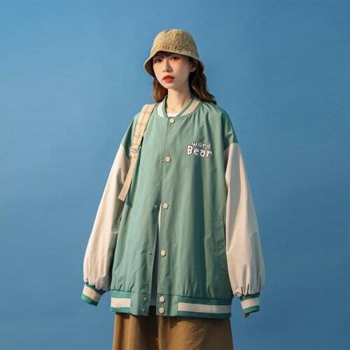 2021 Jacket Female Spring And Autumn New Korean Version Of Loose Patchwork Ins Baseball Uniform Tide Jacket Women Streetwear