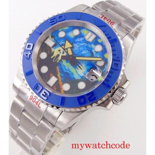 Mechanical Mens Wristwatch Sapphire Glass Bliger 40mm Luminous Dial Undirectional Bezel Oyster Bracelet NH35A Movement