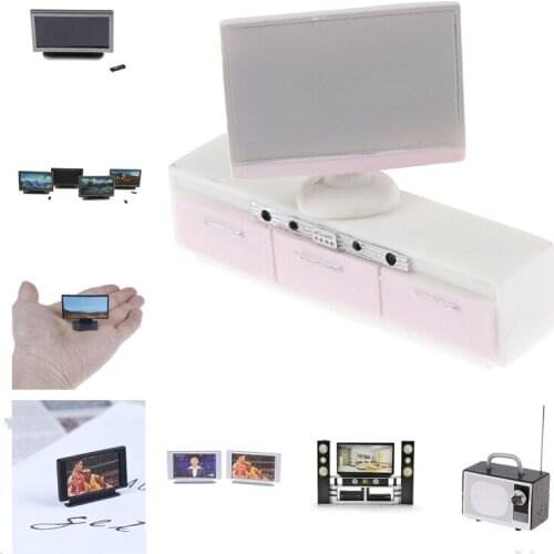 New Style Dollhouse Miniature Widescreen Flat Panel LCD Remote HI-FI TV Cabinet TV Cabinet Doll House Living Room Furniture